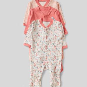 Floral and Striped Print Baby Rompers