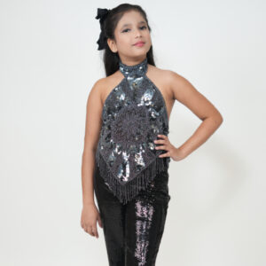 Beaded Halter Top and Sequin Pants Set