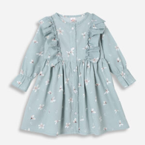 Flutter Sleeve Pure Linen Dress For Girls