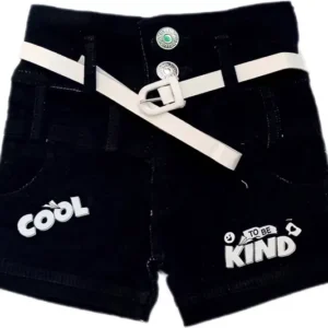 Kids Black Casual Shorts With Belts