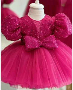 Custom Kids Party Dress With Sequin Bow