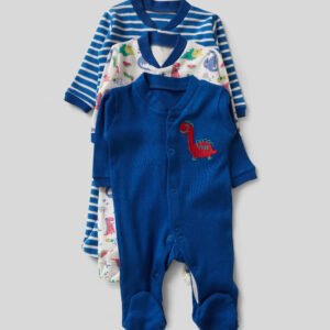 Pack of 3 Dinosaur and Striped Baby Rompers