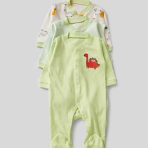 Lime Green Dinosaur Printed Set Rompers