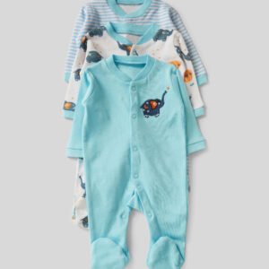 Elephant and Striped Printed Baby Rompers
