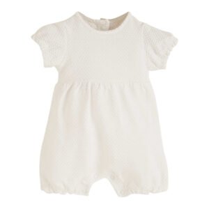 White Textured Baby Girl Romper