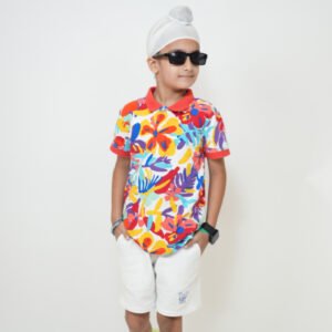 Boys Red Printed Shirt with Shorts