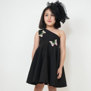Girls' One-shoulder black Party Dress