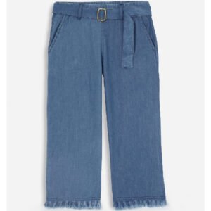 Girsl's Wide-Leg Frayed Hem Jeans