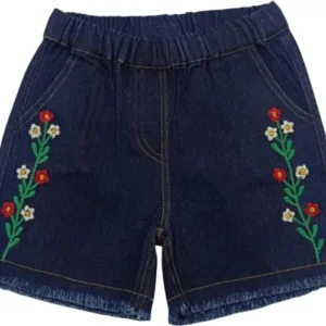 Elastic Waist Embroidered Jean Shorts