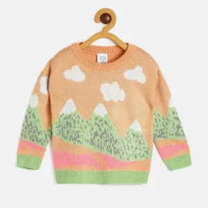 Girls Printed Orange Sweater