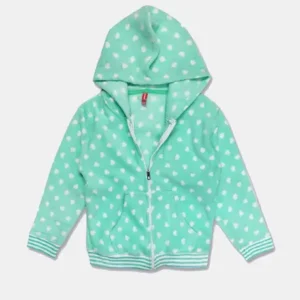 Heart Print Striped-Cuff Hoodie